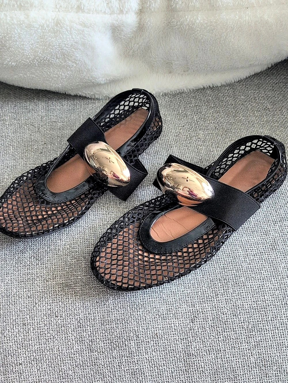 Alaïa Mesh Mary Jane Ballerina Flats Black